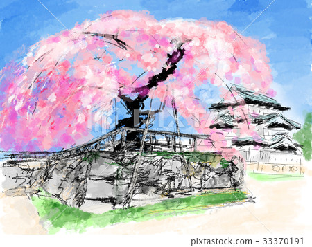 Sakura and Hirosaki Castle illustrations 33370191