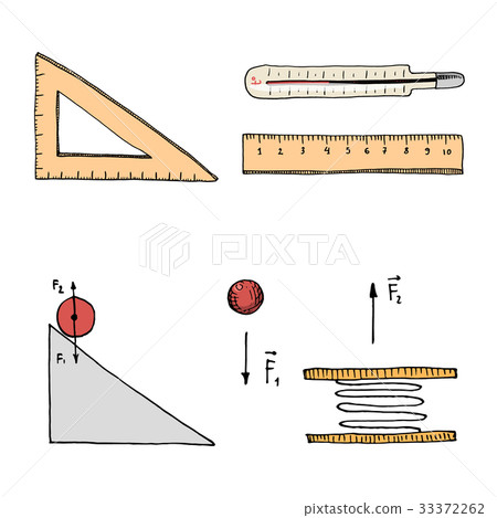Ruler and thermometer, circuit and graph. engraved Ruler and thermometer, circuit and graph. engraved 33372262