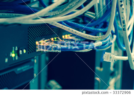 Close up of network internet cables, patch cords  33372906