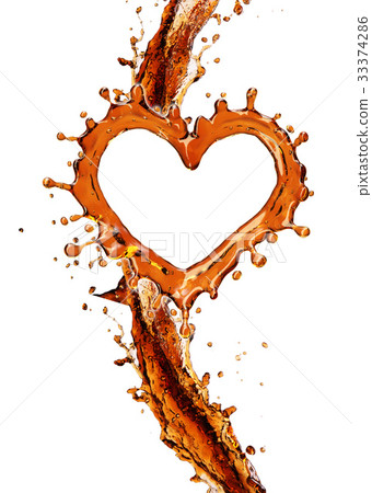 Heart from cola splash with bubbles isolated on Heart from cola splash with bubbles isolated on 33374286