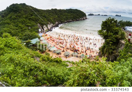 overcrowded beach in Cat Ba Island overcrowded beach in Cat Ba Island 33374543