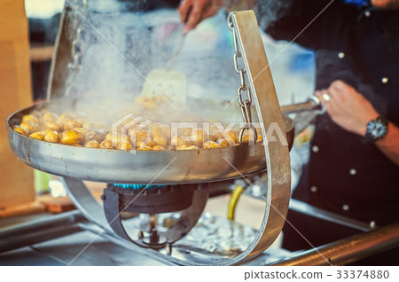 New potatoes fried in a pan with Italian recipe 33374880