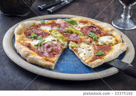 Pizza Salami on Plate 33375192