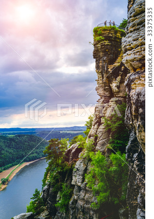 Viewpoint with some tourist on bastei rock 33375335