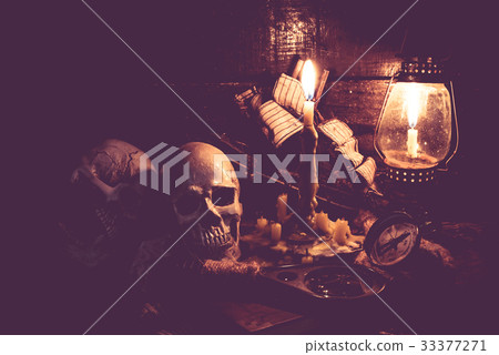 Skull and scary scene for Halloween 33377271