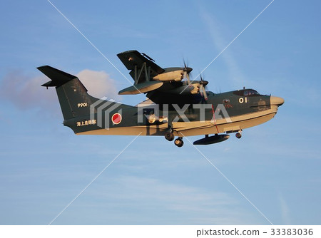 Japan Self-Defense Forces domestic rescue flight US-2 flying in a beautiful blue sky 33383036