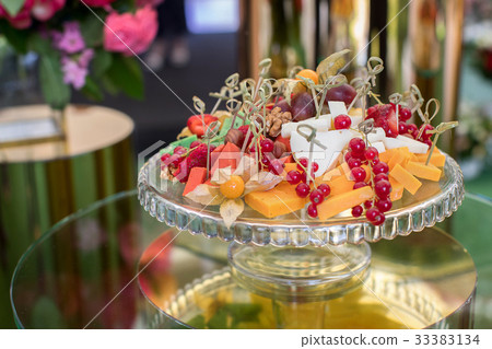 Sweet snack served on glass plate Sweet snack served on glass plate 33383134