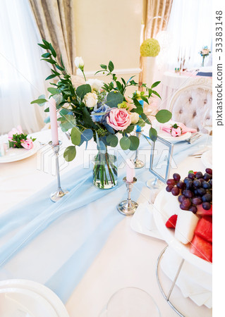 Table set for wedding banquet with flowers Table set for wedding banquet with flowers 33383148