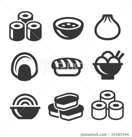 Japanese Sushi Food Icons Set. Vector 33383544