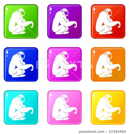 Monkey sitting icons 9 set 33384464