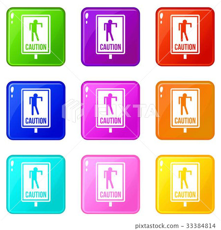 Zombie road sign icons 9 set Zombie road sign icons 9 set 33384814