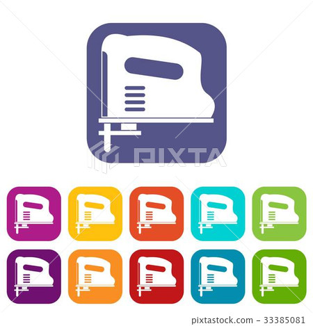 Pneumatic gun icons set flat 33385081