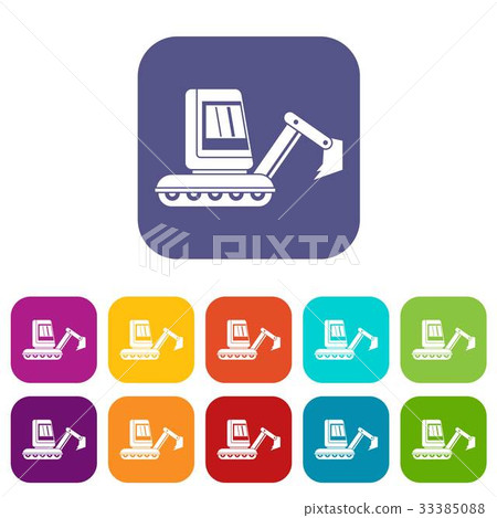 Mini excavator icons set flat 33385088