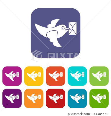 Pigeon fly with mail icons set flat Pigeon fly with mail icons set flat 33385430