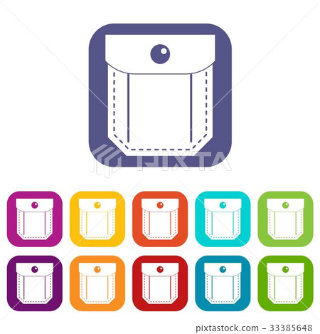 Pocket with valve and button icons set flat - Stock Illustration ...