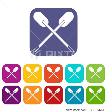 Two wooden crossed oars icons set flat Two wooden crossed oars icons set flat 33385661