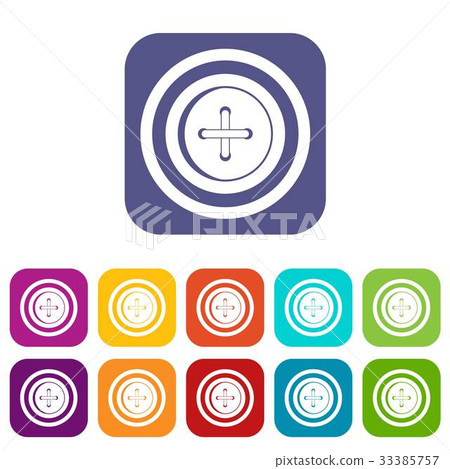 Sewing button with a thread icons set flat 33385757