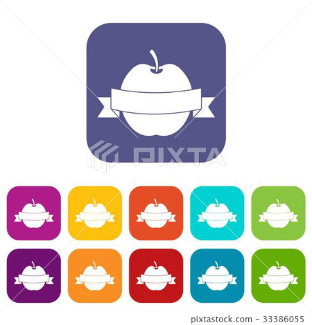 Apple with ribbon icons set flat - Stock Illustration [33386055] - PIXTA