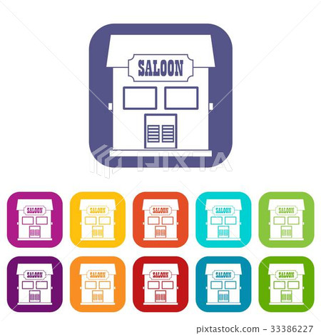 Western saloon icons set flat 33386227