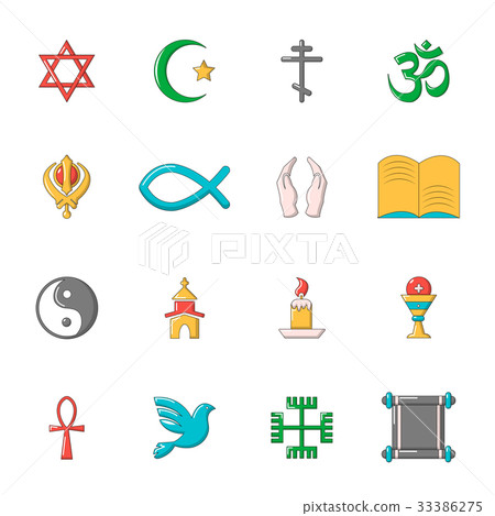 Religion icons set, cartoon style 33386275