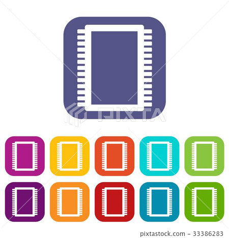 Computer electronic circuit board icons set flat 33386283