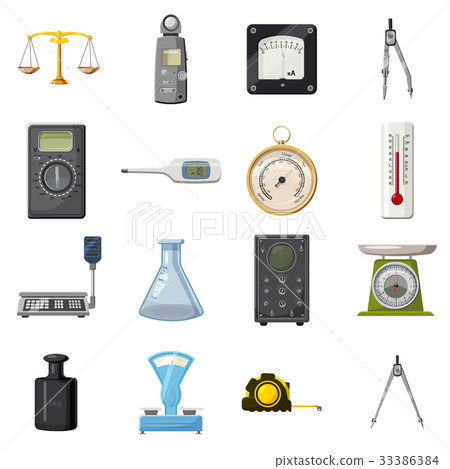 Measure precision tools icons set, cartoon style 33386384