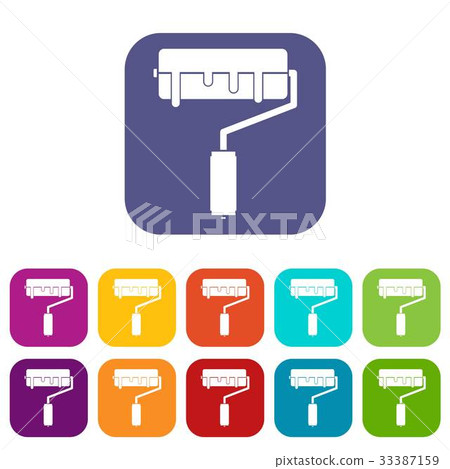Paint roller with paint icons set 33387159