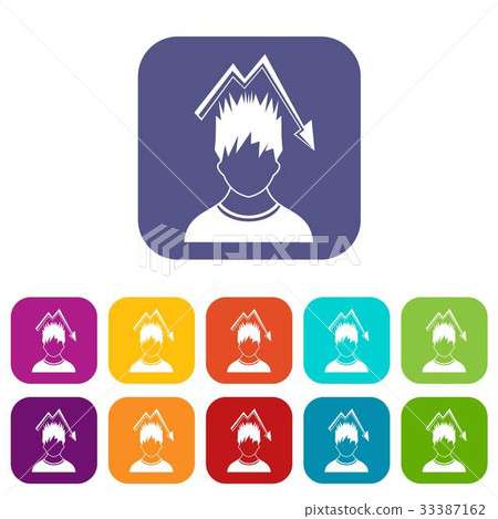 Man with falling red graph over head icons set 33387162