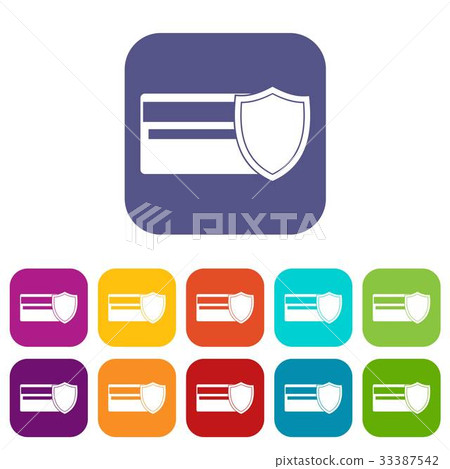 Credit card and shield icons set 33387542