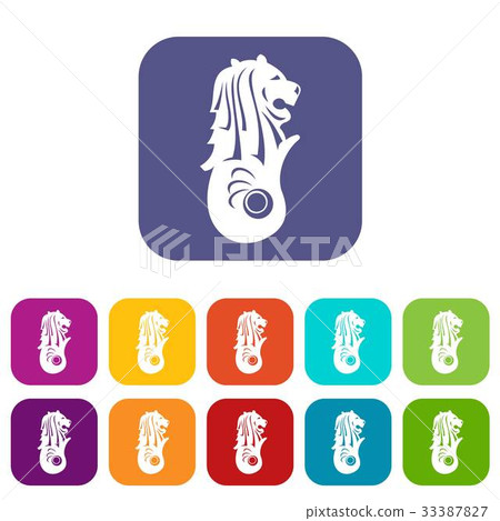 Merlion statue, Singapore icons set Merlion statue, Singapore icons set 33387827