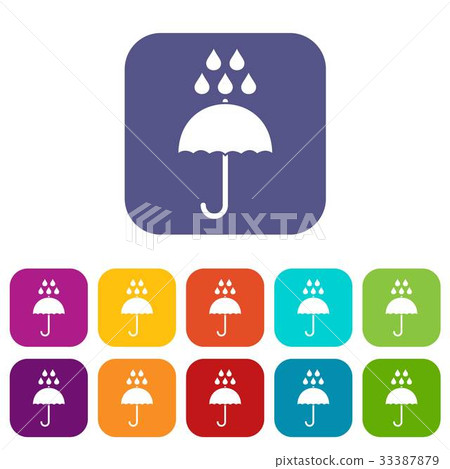 Umbrella and rain drops icons set 33387879