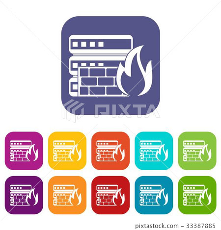 Database and firewall icons set 33387885