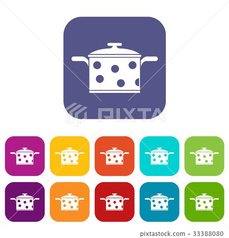 Saucepan with white dots icons set 33388080