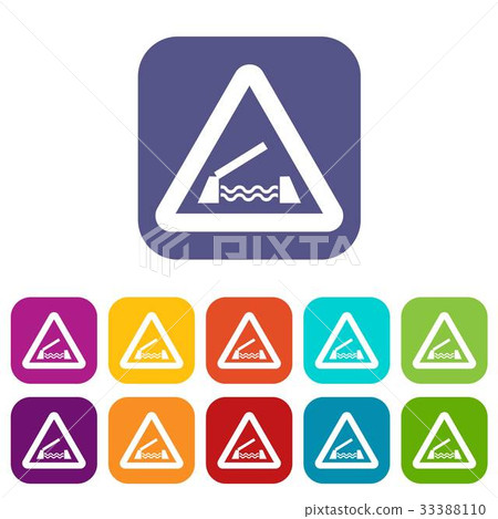 Lifting bridge warning sign icons set 33388110