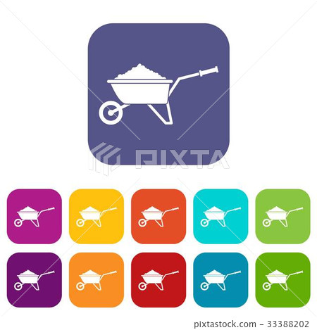 Wheelbarrow loaded with soil icons set 33388202