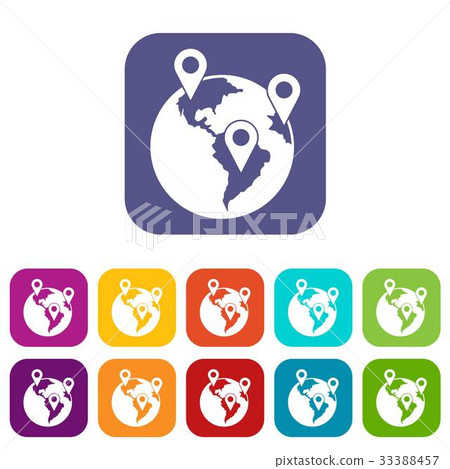 Globe and map pointers icons set Globe and map pointers icons set 33388457