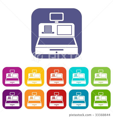 Cash register with cash drawer icons set Cash register with cash drawer icons set 33388644