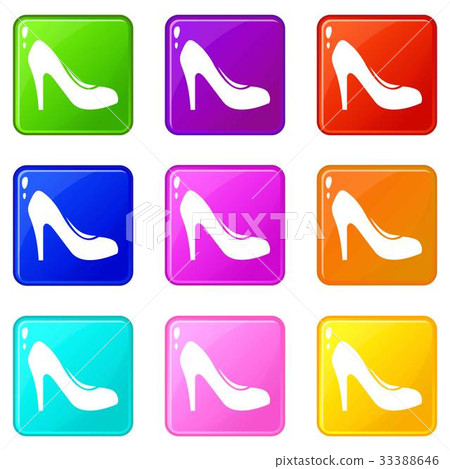 Women shoe with heels icons 9 set Women shoe with heels icons 9 set 33388646