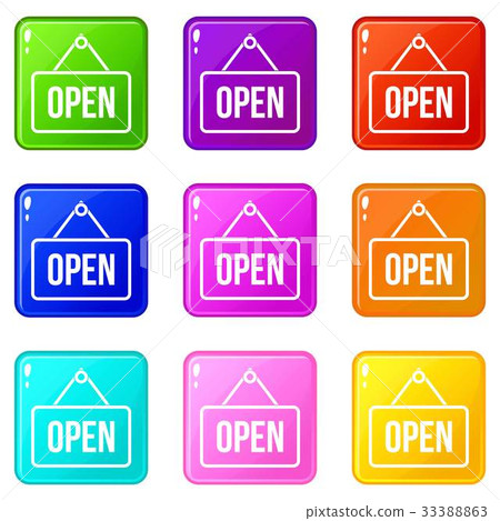 Sign open icons 9 set 33388863