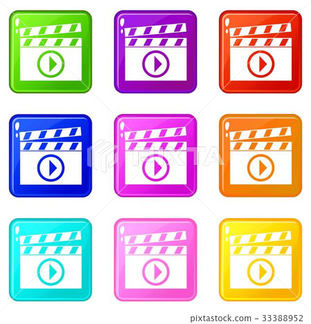 Clapperboard for movie shooting icons 9 set 33388952