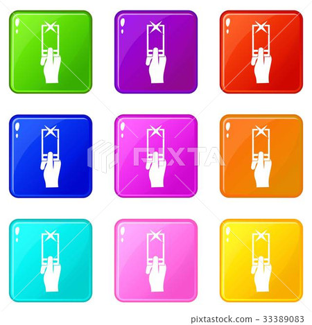 Hand photographs on smartphone icons 9 set 33389083
