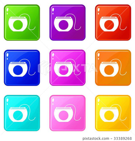 Dental floss icons 9 set 33389268