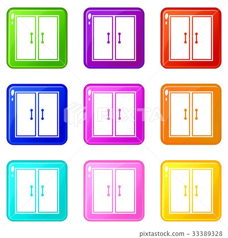 Two glass doors icons 9 set Two glass doors icons 9 set 33389328