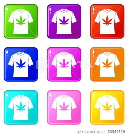T-shirt with print of cannabis icons 9 set T-shirt with print of cannabis icons 9 set 33389519