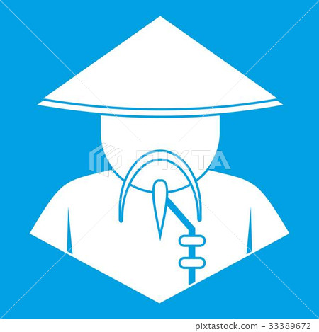 Asian man in conical hat icon white 33389672
