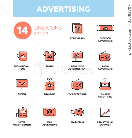 Advertising - modern simple icons, pictograms set - Stock Illustration ...