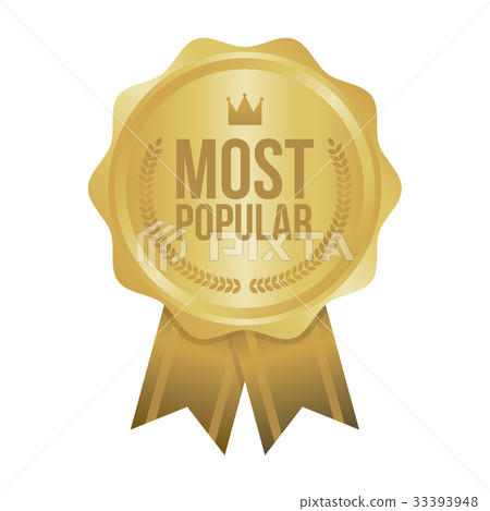 Vector Most Popular Gold Sign Round Label Stock Illustration