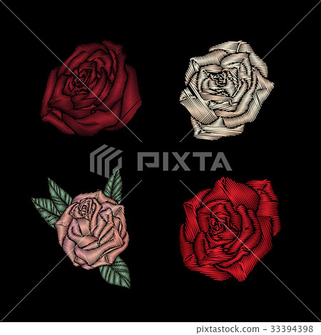 Roses embroidery on black background. Roses embroidery on black background. 33394398