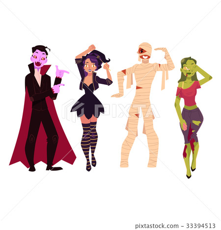 People in Halloween party costumes - witch, zombie People in Halloween party costumes - witch, zombie 33394513