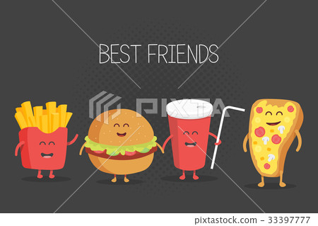 Cute fast food burger, soda french fries and pizza 33397777